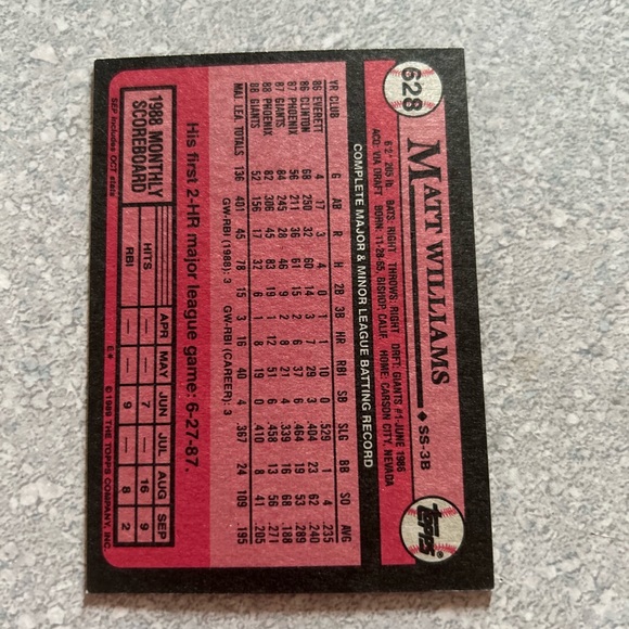 Matt Williams giants vintage baseballs 1989 card - Picture 2 of 2